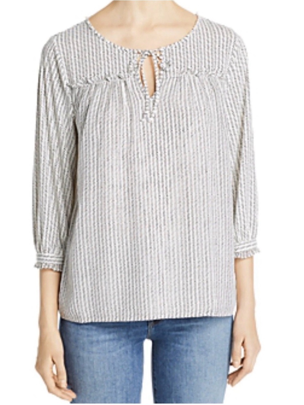 Karl Lagerfeld Pearl Blouse Top Keyhole 3/4 Sleeve Women XS NEW 1096